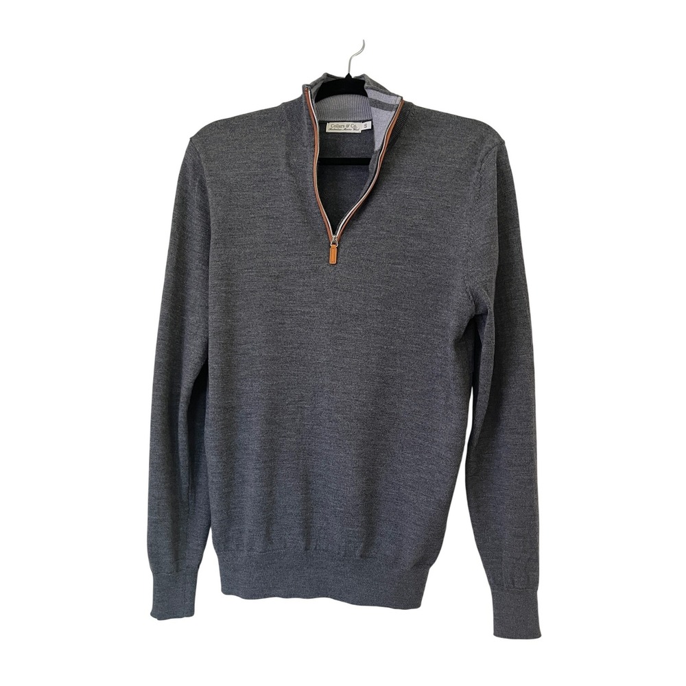 Collars & Co Mens Merino Wool Quarter Zip Sweater Grey Sz S